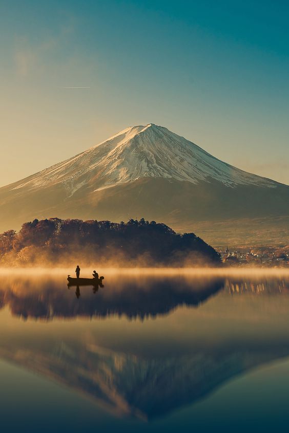 Mount fuji at Lake kawaguchiko,Sunrise , vintage